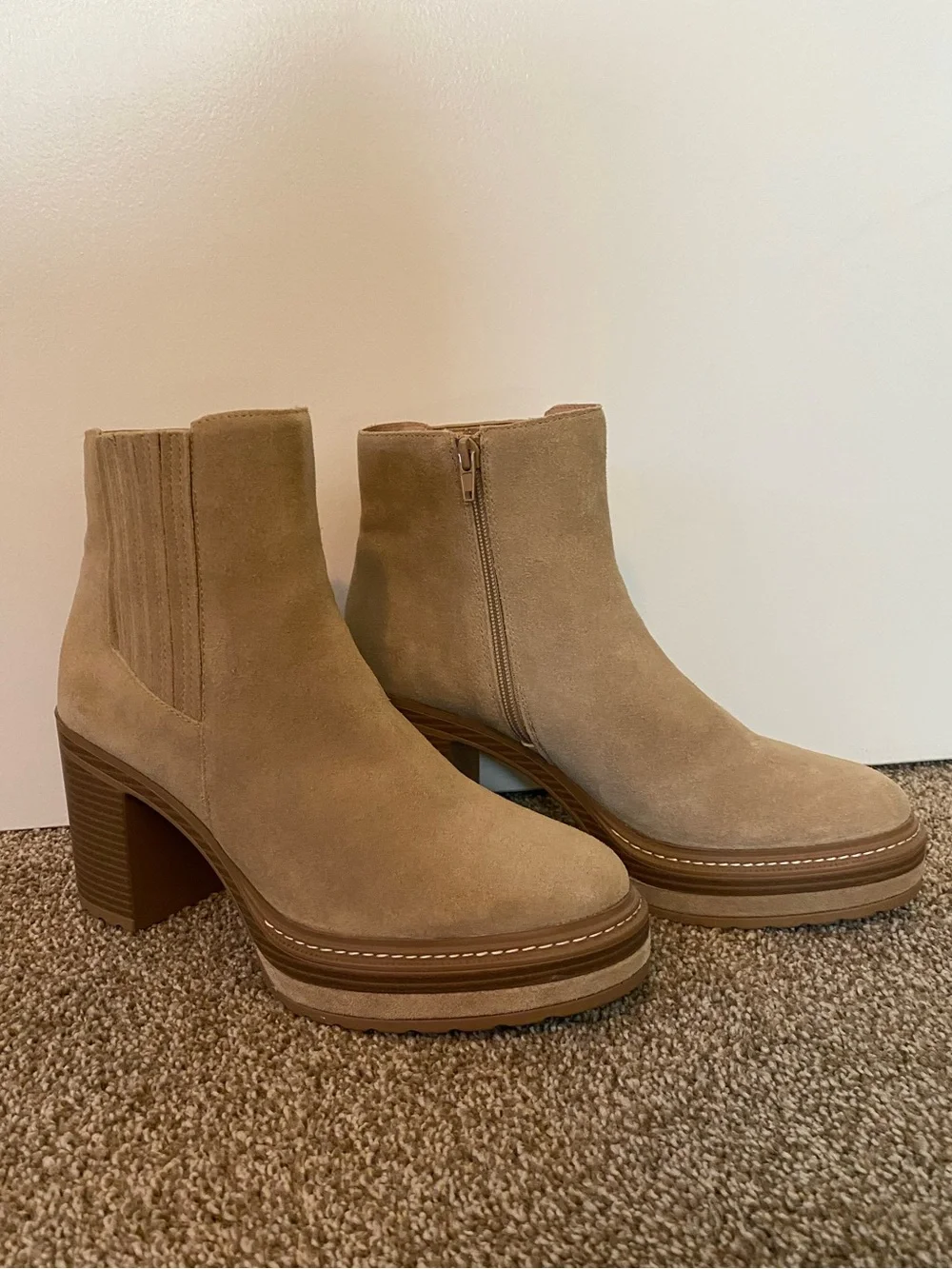 Steve Madden Suede Platform Ankle Boots in Tan